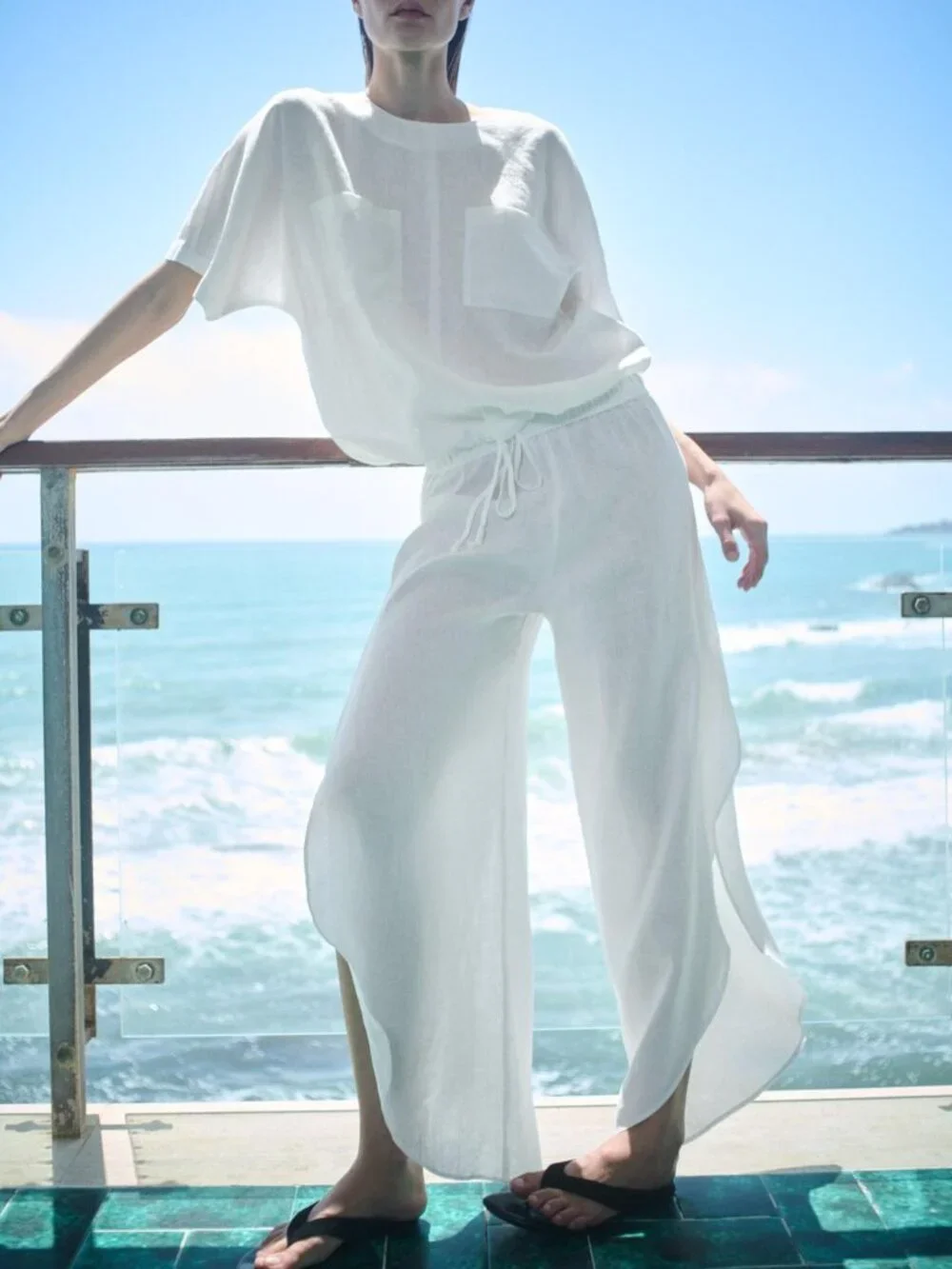ZARA ZW COLLECTION 100% LINEN PANTS WITH VENTS